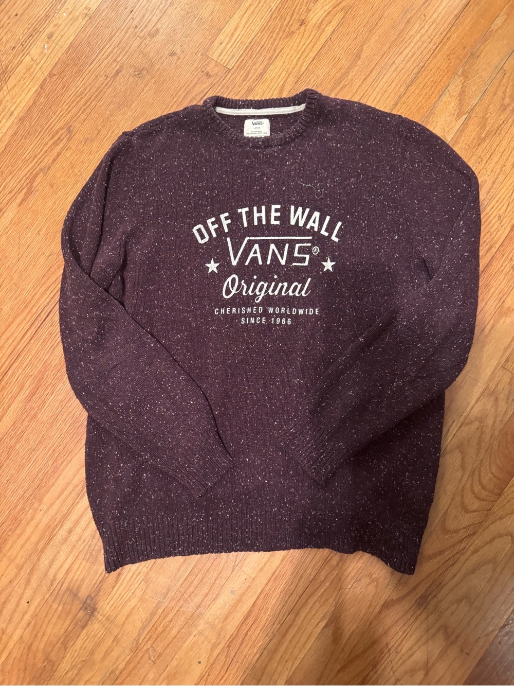 Vans Men's Maroon Speckled Crewneck Sweater with White Logo